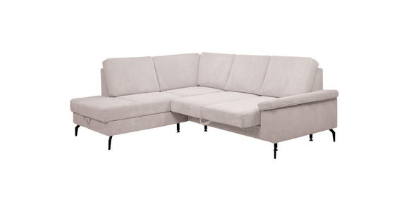 ECKSOFA inkl. Funktionen Creme Velours Bettkasten, Sitzvorzug  - Creme/Schwarz, KONVENTIONELL, Textil/Metall (206/253cm) - Venda