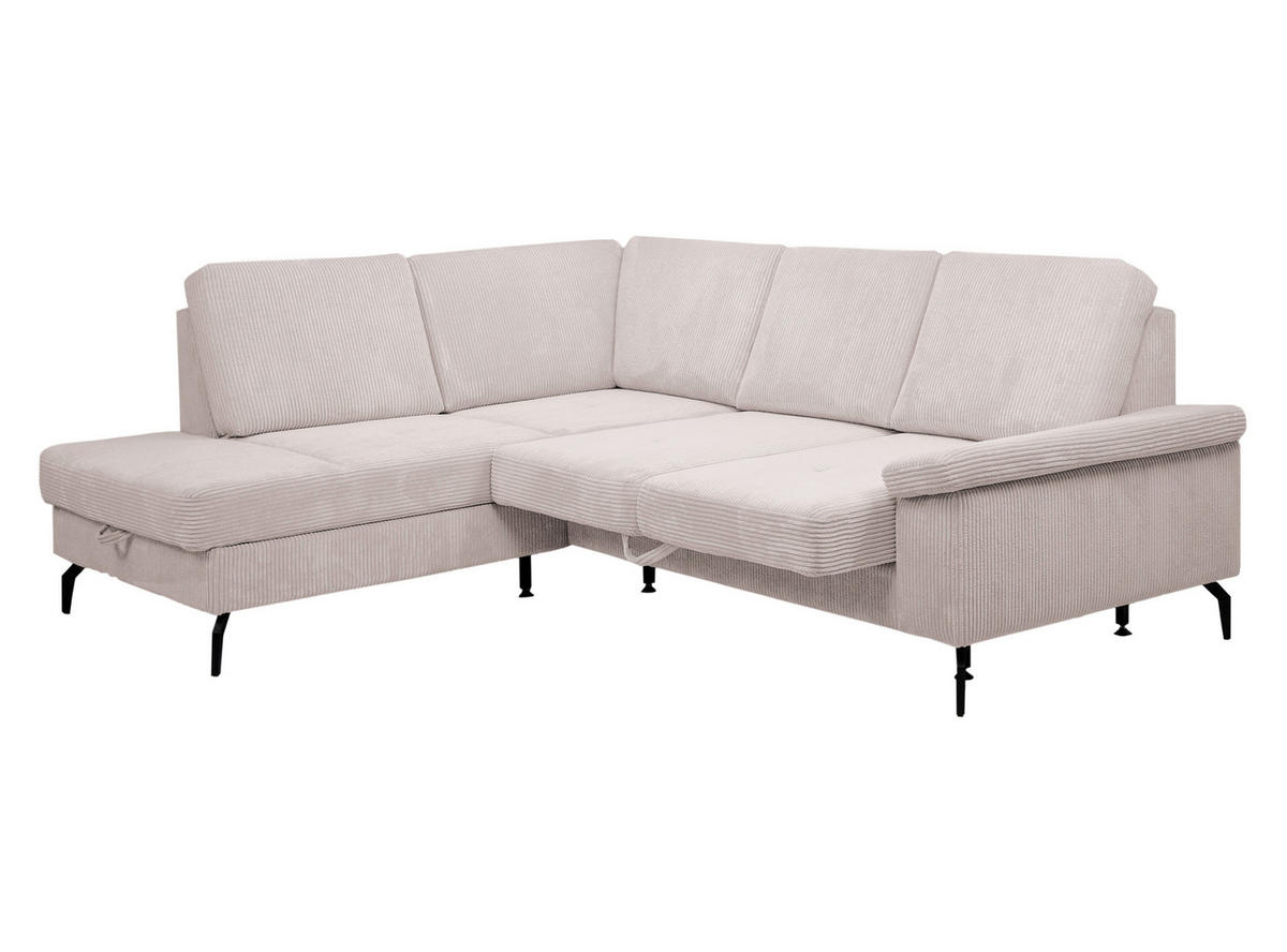 ECKSOFA inkl. Funktionen Creme Velours Bettkasten, Sitzvorzug  - Creme/Schwarz, KONVENTIONELL, Textil/Metall (206/253cm) - Venda