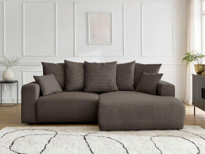 ECKSOFA Ottomane rechts  ATILLA Taupe Cord  - Taupe/Schwarz, MODERN, Kunststoff/Textil (244/149cm)