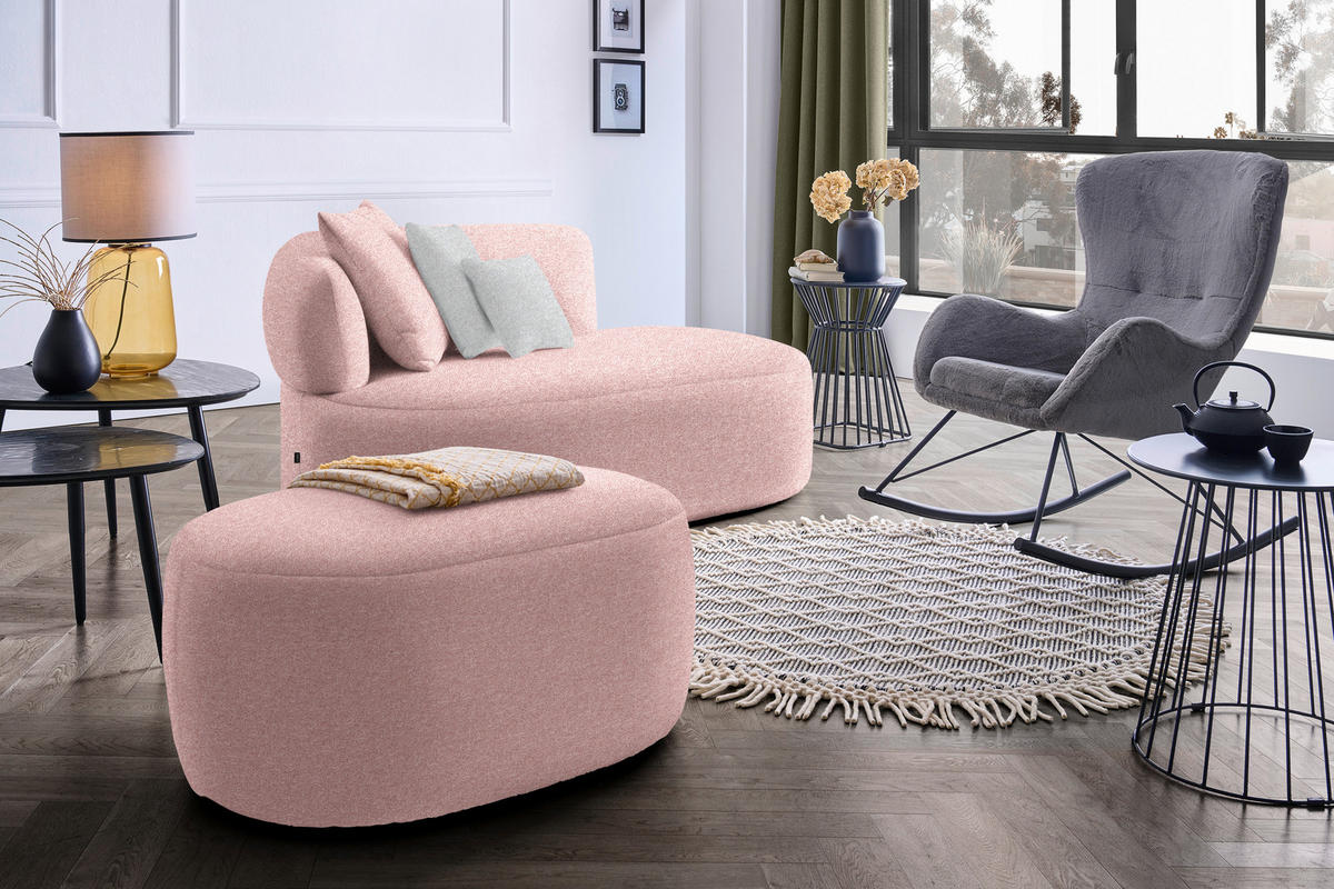 RÉCAMIERE in Flachgewebe Grau, Altrosa  - Schwarz/Altrosa, MODERN, Kunststoff/Textil (166/86/105cm) - Hom`in