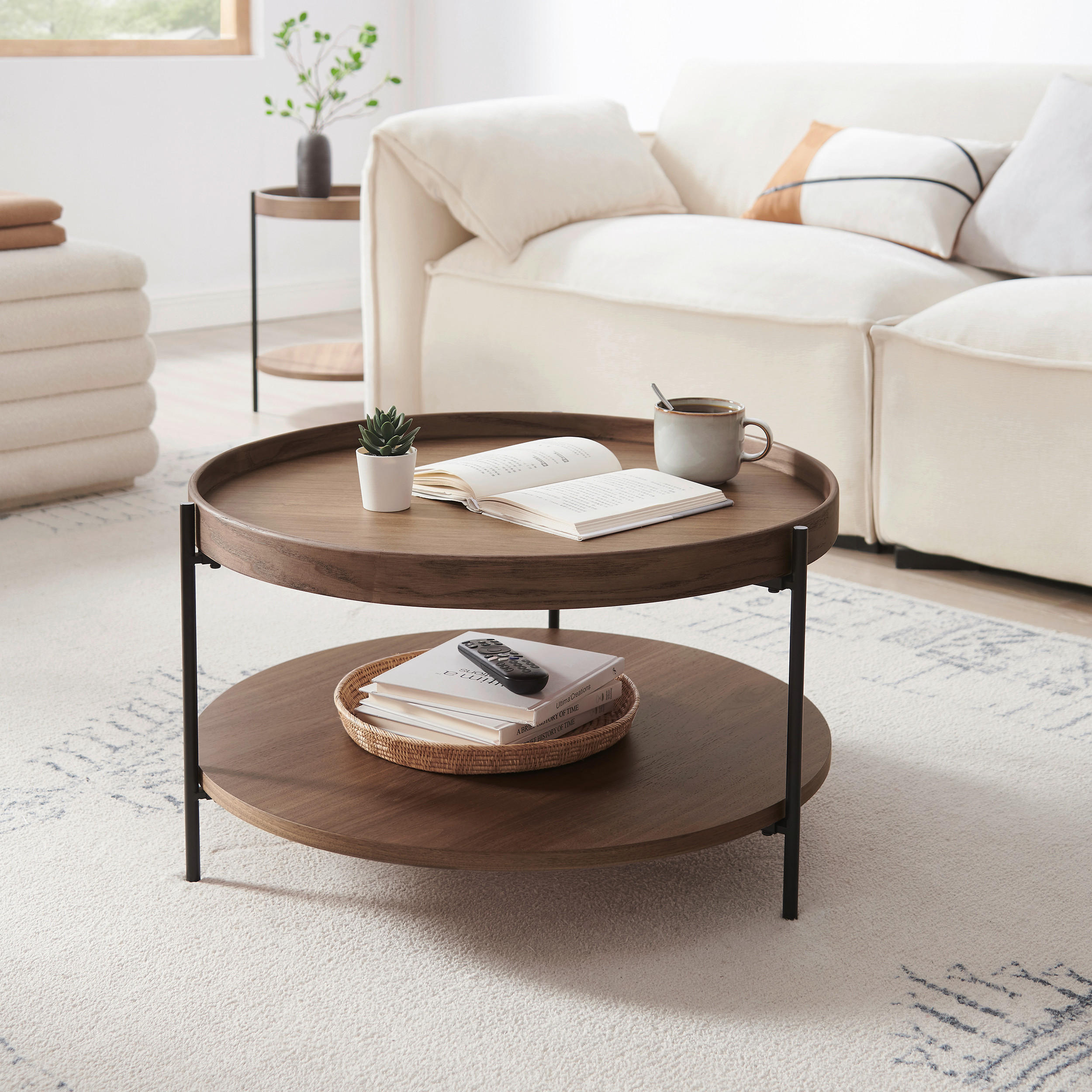 COUCHTISCH 69/69/39 cm rund Walnussfarben  - Walnussfarben/Schwarz, Design, Holzwerkstoff/Metall (69/69/39cm) - Livetastic