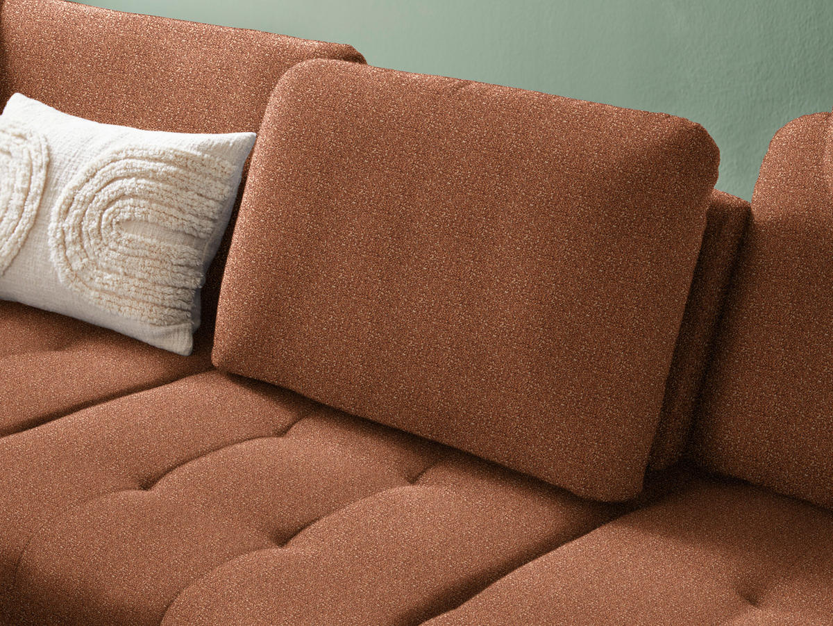 ECKSOFA Cognac Bouclé  - Cognac/Schwarz, Natur, Textil/Metall (233/288cm) - Valnatura