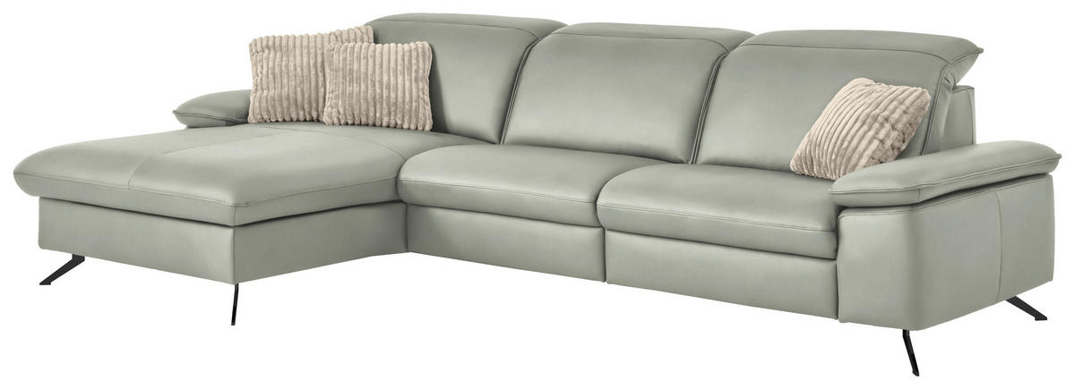 ECKSOFA  Echtleder Silberfarben  - Silberfarben/Schwarz, Design, Leder/Metall (169/307cm) - Beldomo Premium