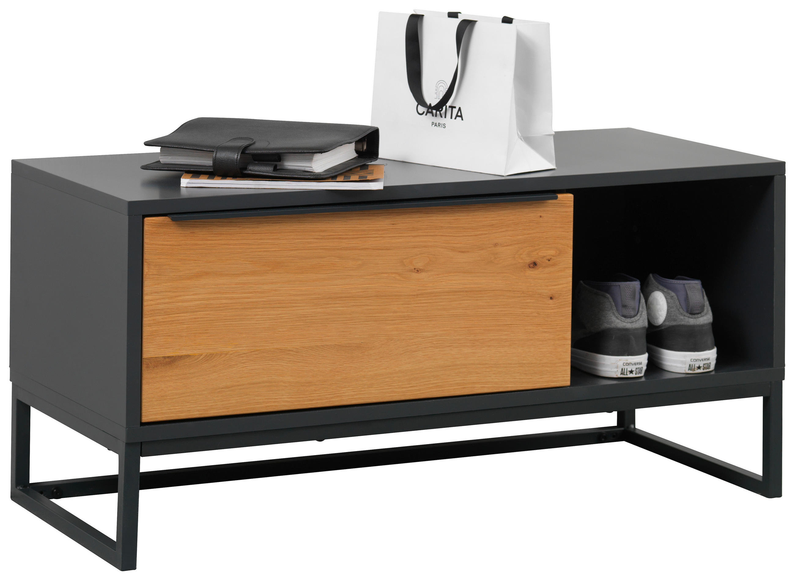 GARDEROBENBANK  in 94,4/46/40 cm  - Eichefarben/Anthrazit, Trend, Holzwerkstoff/Metall (94,4/46/40cm) - Novel