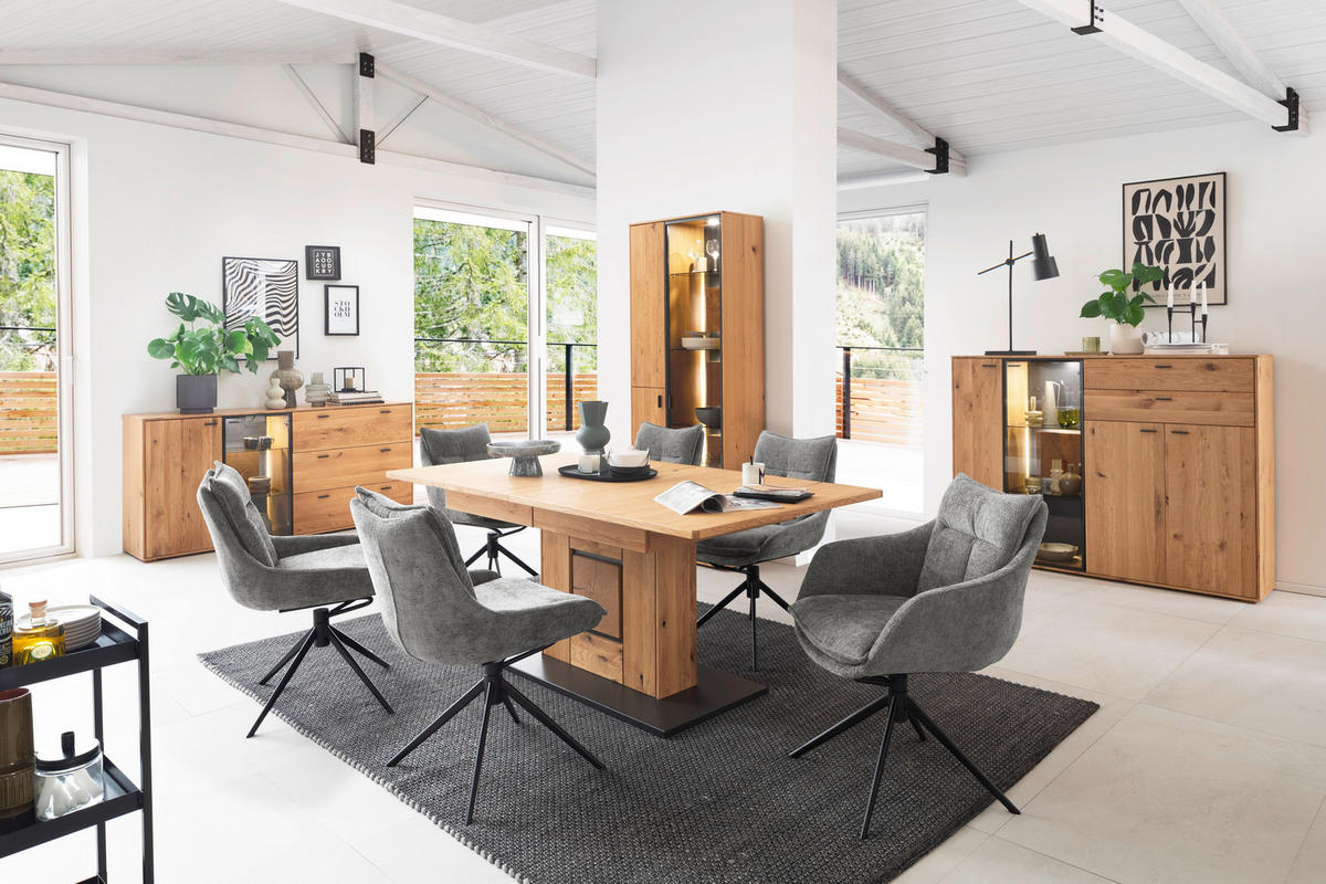 SIDEBOARD 183/88/44 cm  in Wildeiche  - Wildeiche/Anthrazit, Design, Glas/Holz (183/88/44cm) - MID.YOU