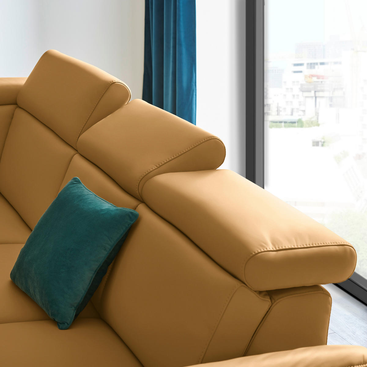 ECKSOFA in Echtleder Cognac  - Cognac/Schwarz, Design, Leder/Metall (239/285cm) - Cantus