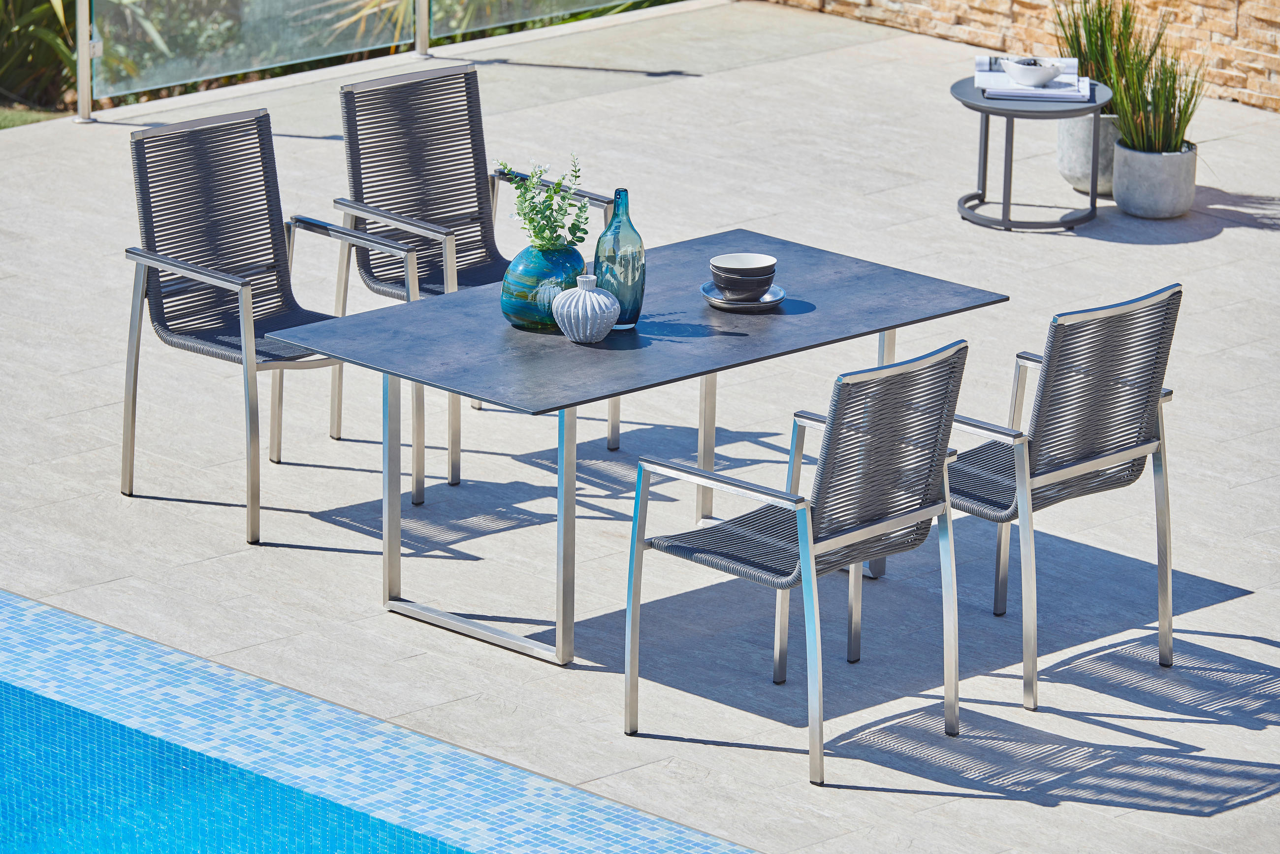 GARTENTISCH 158/90/68 cm Metall, Kunststoff rechteckig  - Edelstahlfarben/Dunkelgrau, MODERN, Kunststoff/Metall (158/90/68cm) - Amatio