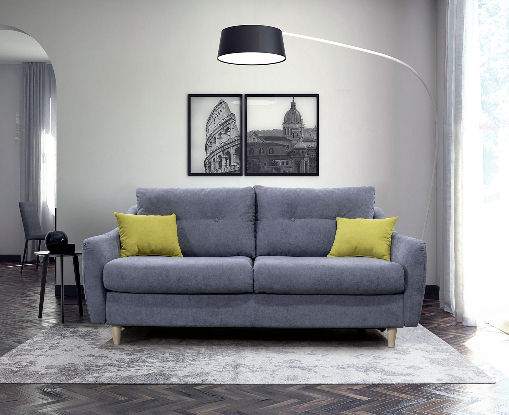 DVOSJED drvo, metal, tekstil  siva    - siva/žuta, Moderno, drvo/metal (190/100/78cm) - Hom`in