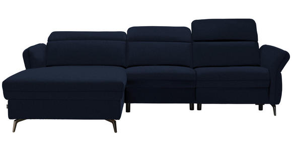 ECKSOFA in Echtleder Dunkelblau  - Schwarz/Dunkelblau, Natur, Leder/Metall (199/285cm) - Valnatura