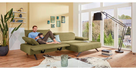 ECKSOFA Biella in Flachgewebe Hellgrün  280/165 cm  - Anthrazit/Hellgrün, Design, Textil/Metall (280/165cm) - Johann Jakob
