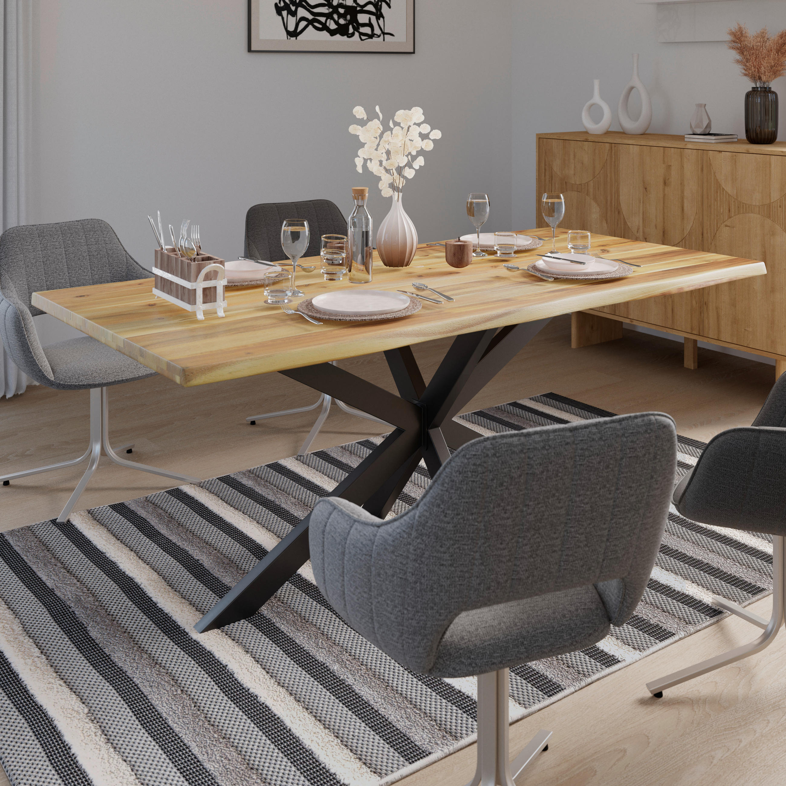 ESSTISCH Akaziefarben  - Akaziefarben, MODERN, Holz/Metall (180/90/76cm) - MID.YOU