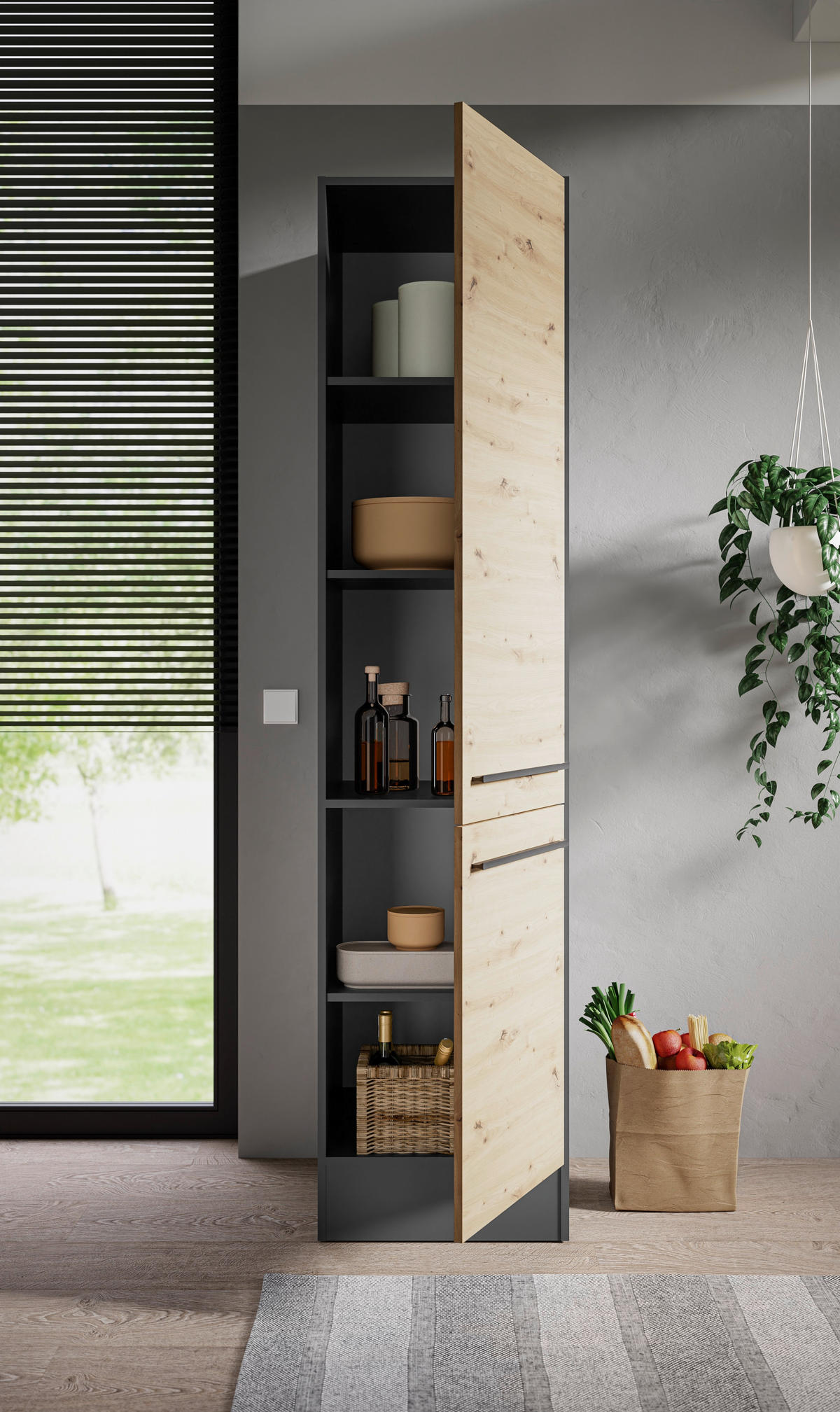 IZVLEČNA OMARA - črna/antracit, Design, umetna masa/leseni material (50/211/57cm) - P & B