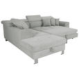 ECKSOFA inkl. Funktionen Grau Cord  - Silberfarben/Grau, Design, Textil/Metall (226/257cm) - Xora