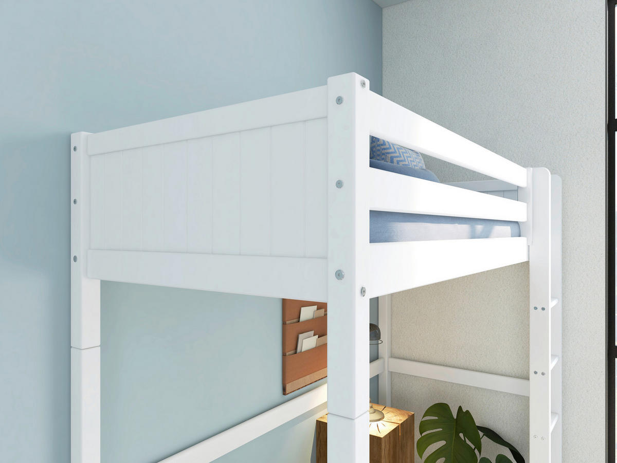HOCHBETT 90/200 cm,  in Absturzsicherung, Leiter, Rollrost  - Weiß, MODERN, Holz (90/200cm) - Chameo