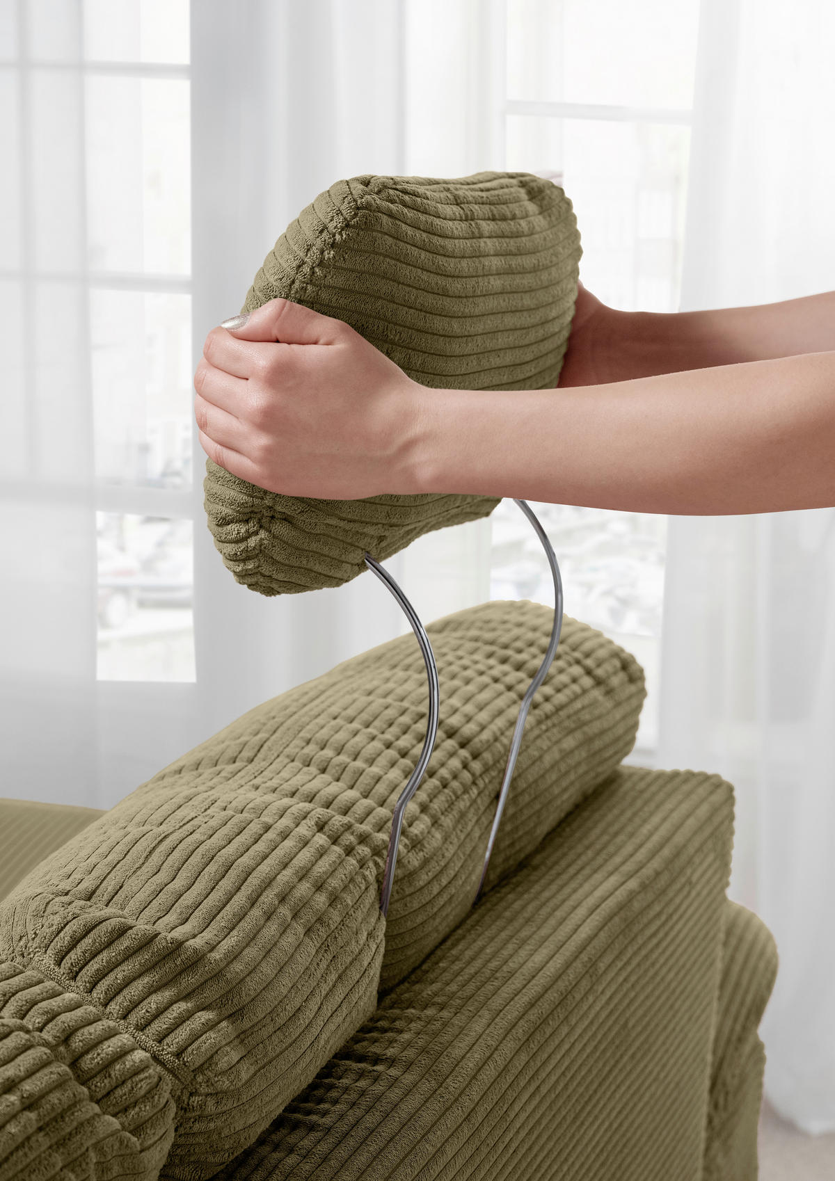 ECKSOFA in Cord Olivgrün  - Naturfarben/Olivgrün, Modern, Holz/Textil (176/270cm) - Livetastic
