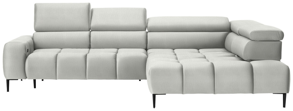 ECKSOFA Creme Samt, Webstoff  - Creme/Schwarz, Design, Textil/Metall (300/216cm) - Welnova