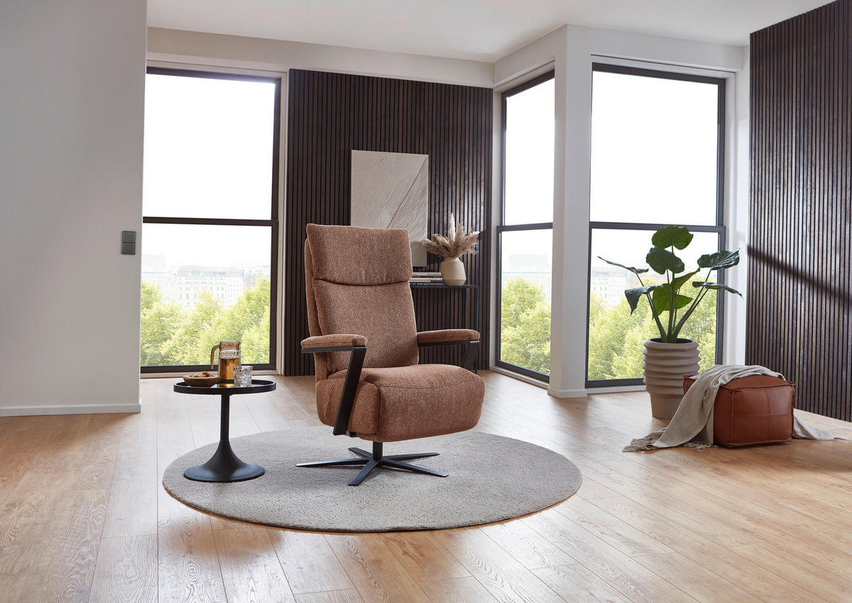 RELAXSESSEL in Textil Kupferfarben  - Schwarz/Kupferfarben, Design, Textil/Metall (68/117/85cm) - Cantus