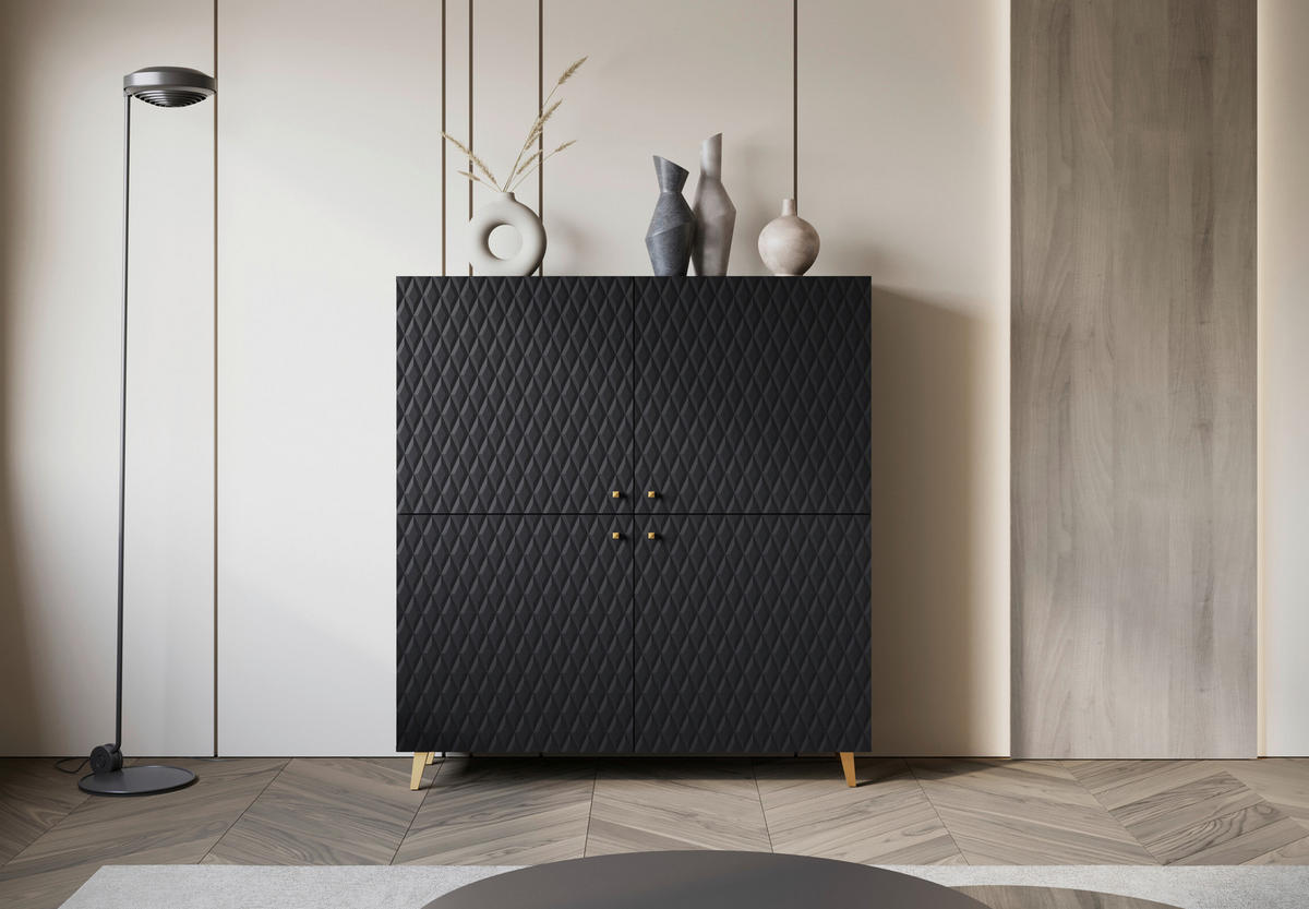 VISOKA KOMODA, črna  - zlate barve/črna, Trend, umetna masa/leseni material (120/130/39cm) - Livetastic