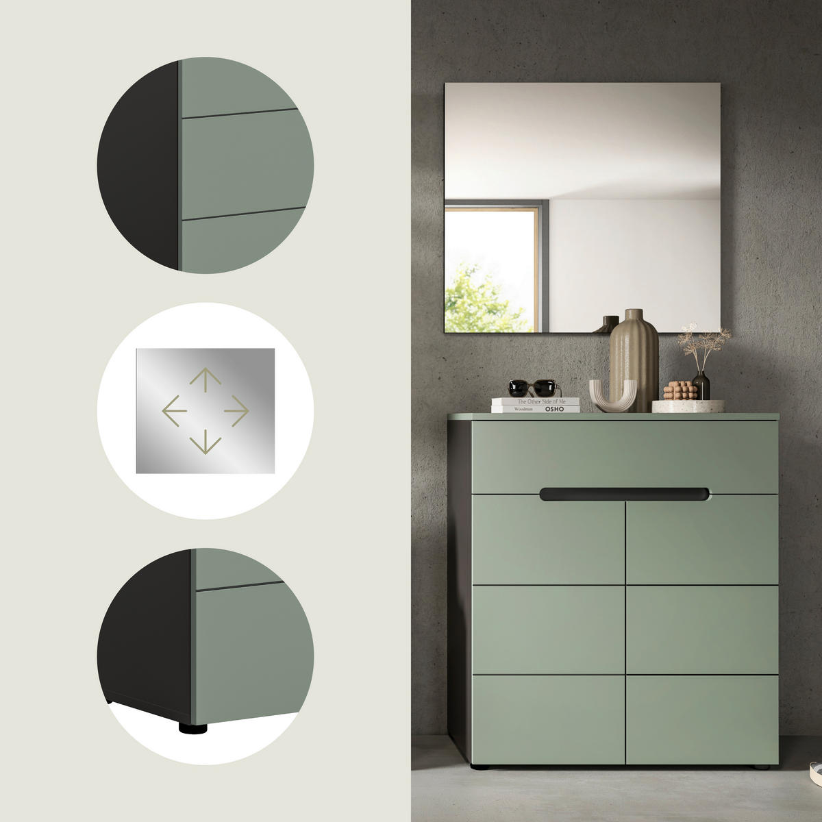 GARDEROBE 2-teilig  in 80/190/37 cm  - Graugrün/Grau, Design, Holzwerkstoff (80/190/37cm) - Livetastic