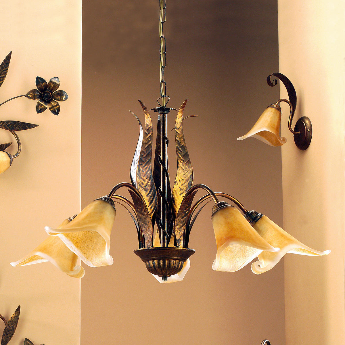 KRONLEUCHTER 75/75/100 cm   - Bronzefarben, KONVENTIONELL, Glas/Metall (75/75/100cm)