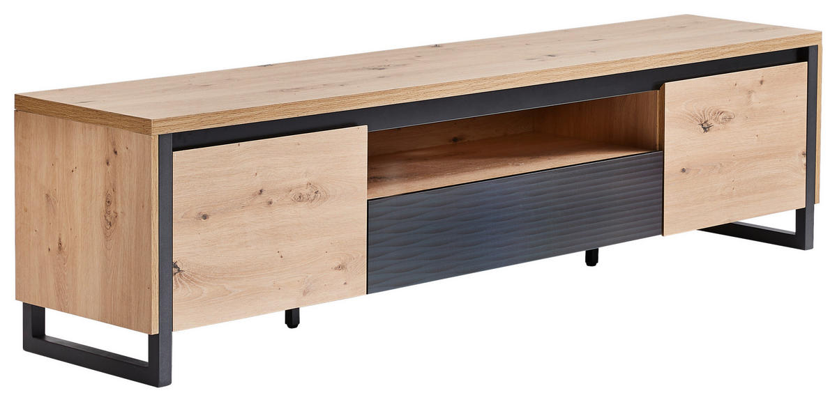 NISKA KOMODA   188/48/40 cm   crna, boja hrasta   - boja hrasta/crna, Dizajnerski, metal/pločasti materijal (188/48/40cm) - Xora