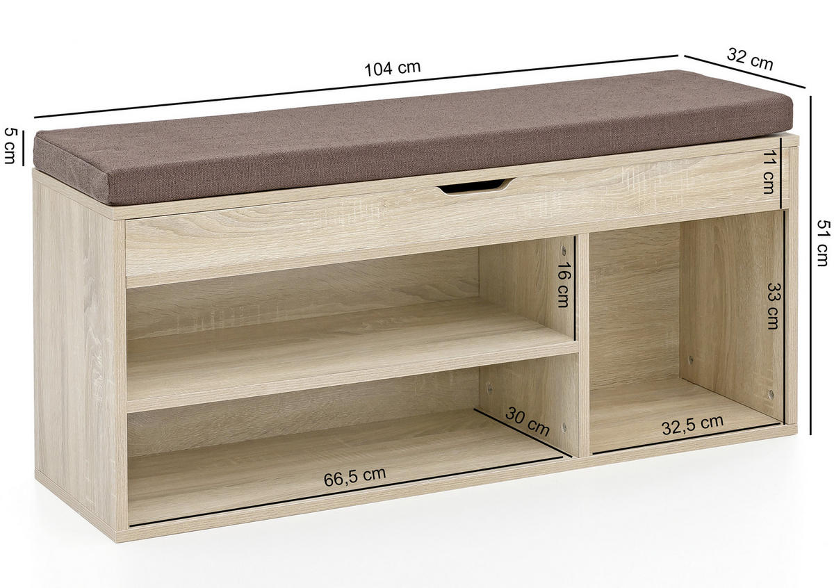 KLOP S PROSTOROM ZA ČEVLJE hrast sonoma - hrast sonoma/rjava, Konvencionalno, leseni material/tekstil (104/51/32cm) - MID.YOU