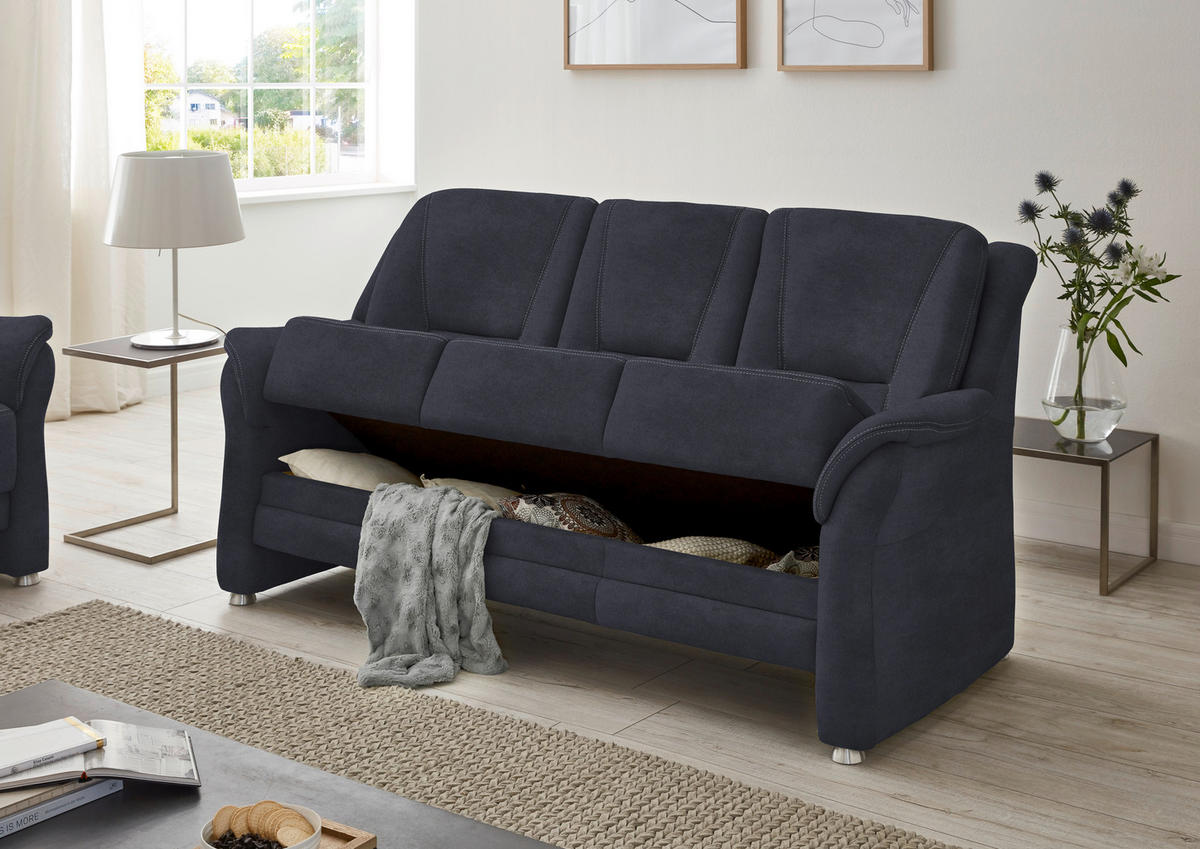 3-SITZER-SOFA in Mikrofaser Dunkelblau  - Beige/Alufarben, Konventionell, Textil/Metall (198/100/89cm) - Beldomo Comfort