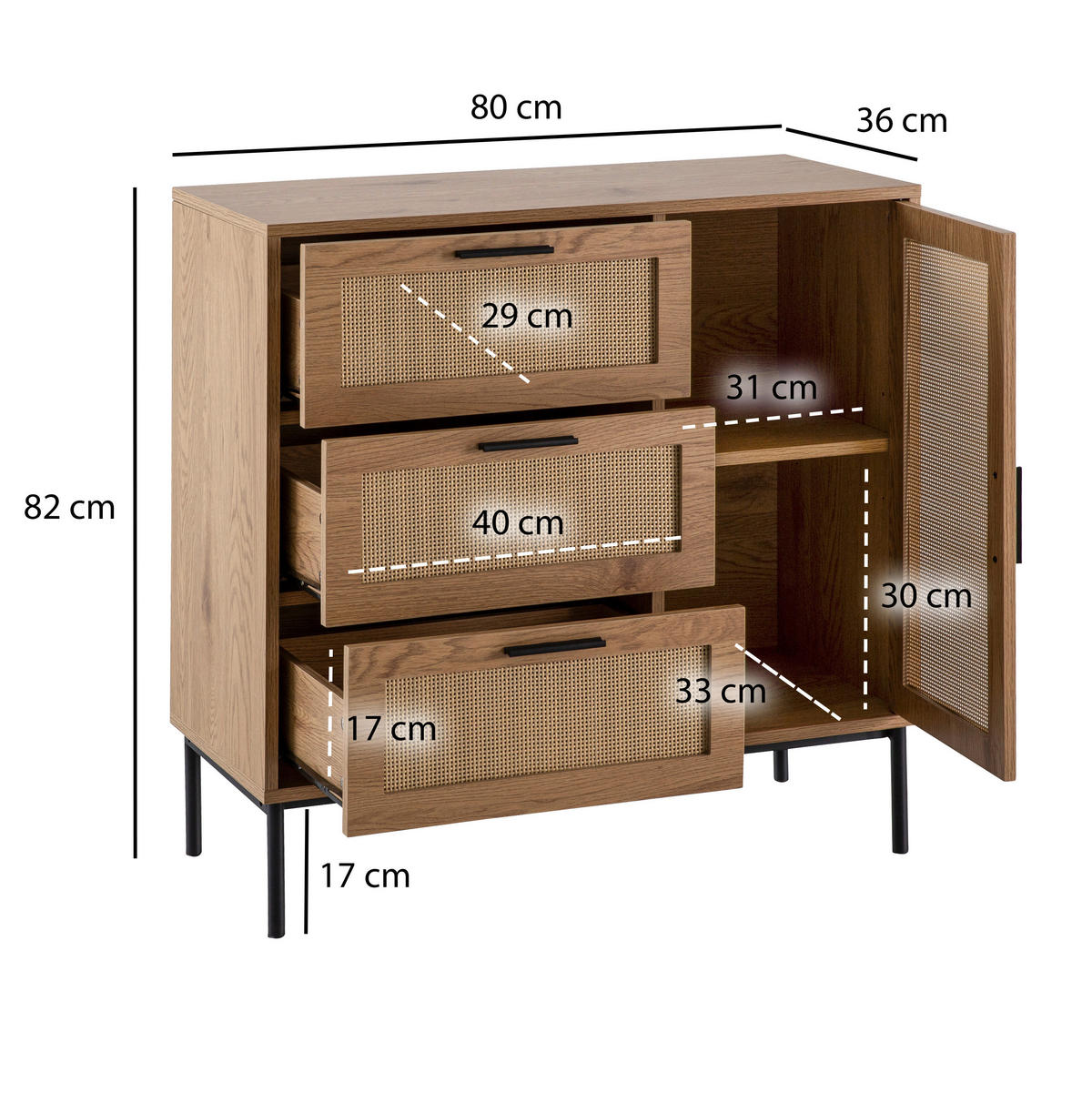 KOMMODE 80/82/36 cm  in Eichefarben  - Eichefarben/Schwarz, Design, Holzwerkstoff/Metall (80/82/36cm) - MID.YOU