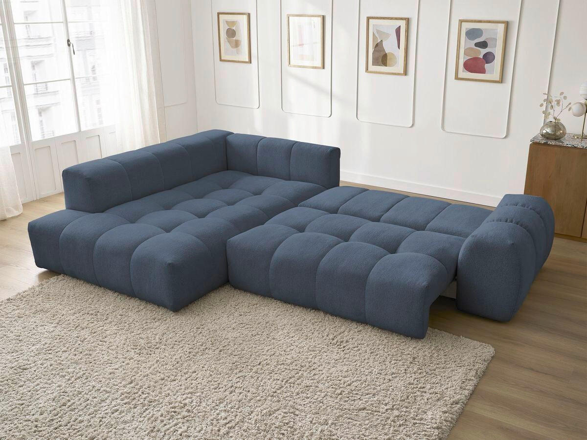ECKSCHLAFSOFA EVEREST  mit Rücken echt, Armteil links, Armteil rechts Flachgewebe Dunkelblau  - Schwarz/Dunkelblau, MODERN, Kunststoff/Textil (320/212cm)