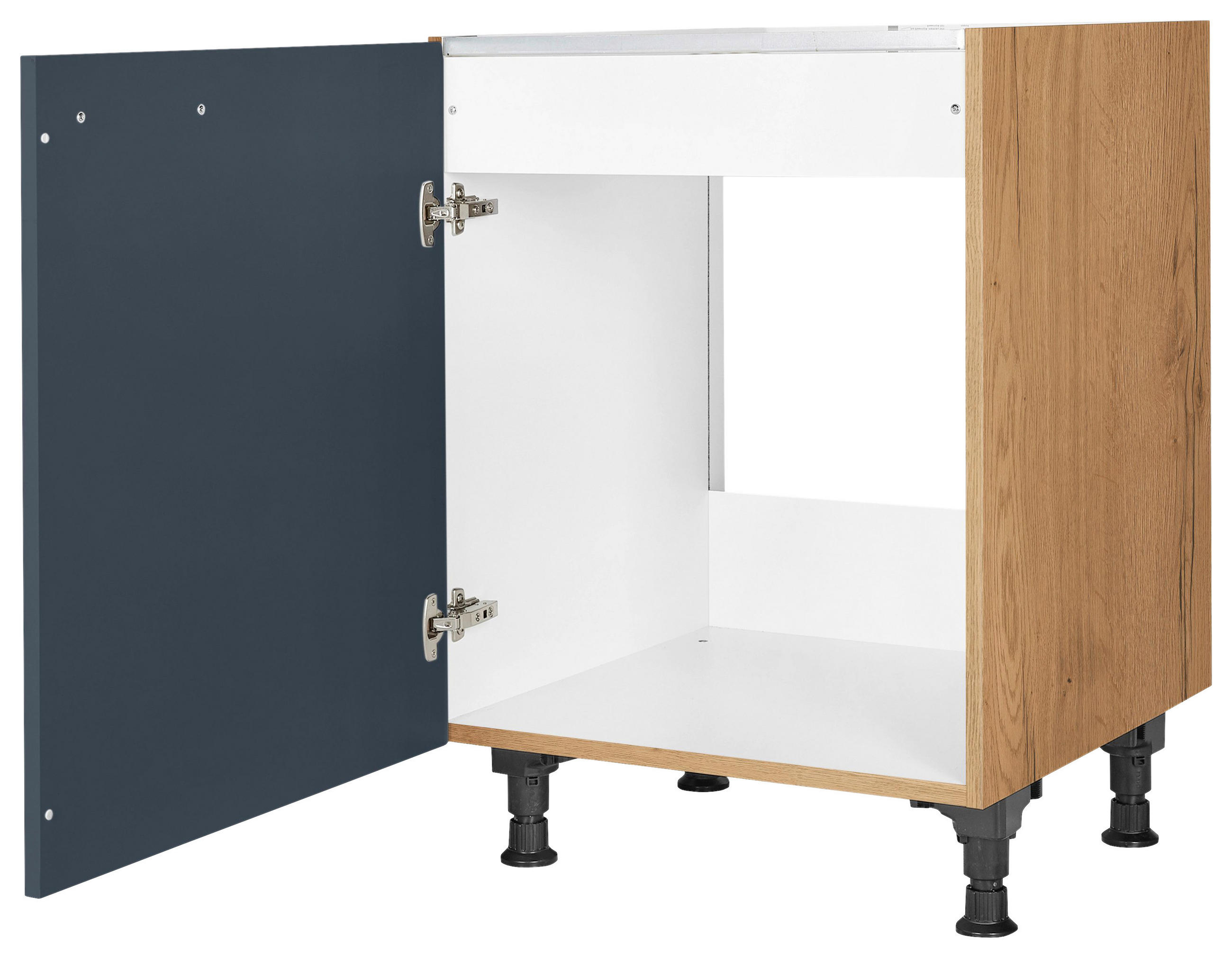 SPÜLENUNTERSCHRANK 60/87/56 cm  in Blau, Eichefarben  - Blau/Eichefarben, MODERN, Holzwerkstoff/Metall (60/87/56cm) - Nobilia