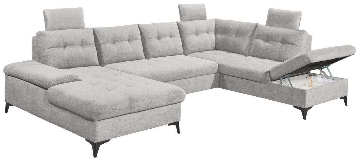 WOHNLANDSCHAFT Webstoff Dunkelgrau  - Dunkelgrau/Schwarz, Konventionell, Kunststoff/Textil (170/324/218cm) - MID.YOU