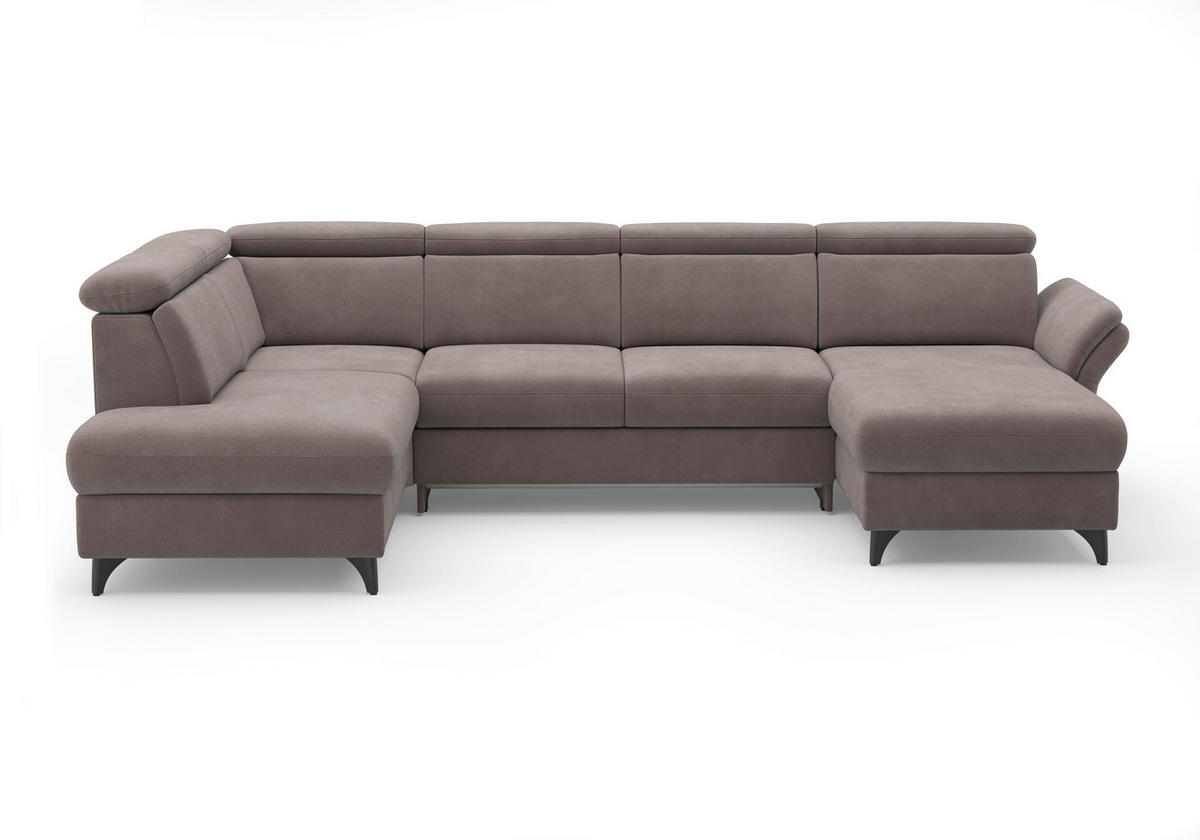 WOHNLANDSCHAFT GLENDALE E in Flachgewebe Taupe  - Taupe/Schwarz, KONVENTIONELL, Textil/Metall (193/321/166cm) - Sit & More