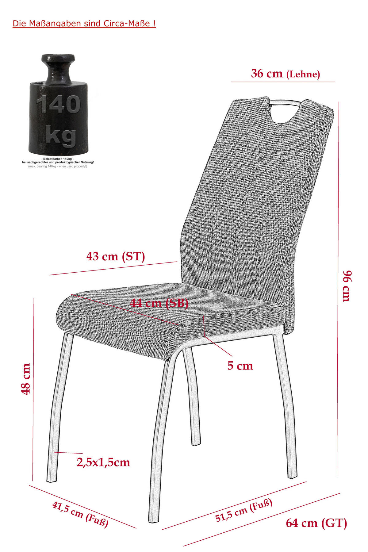 STUHL-SET 4 Stück  in Stahl Mikrofaser Metall, Textil  - Anthrazit/Grau, MODERN, Textil/Metall (44/96/64cm) - MID.YOU