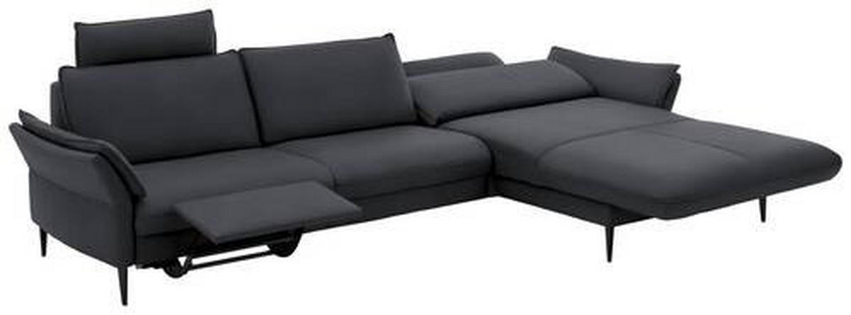 ECKSOFA in Echtleder Anthrazit  - Anthrazit/Schwarz, Design, Leder/Metall (334/172cm) - Valdera