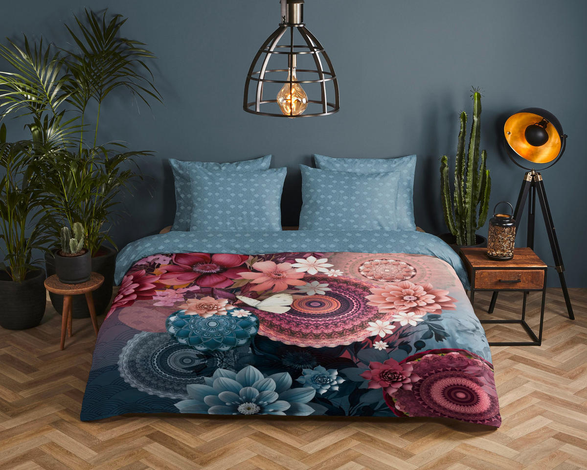 BETTWÄSCHE HIP Satin 140/200 cm  - Blau/Bordeaux, Design, Textil (140/200cm)
