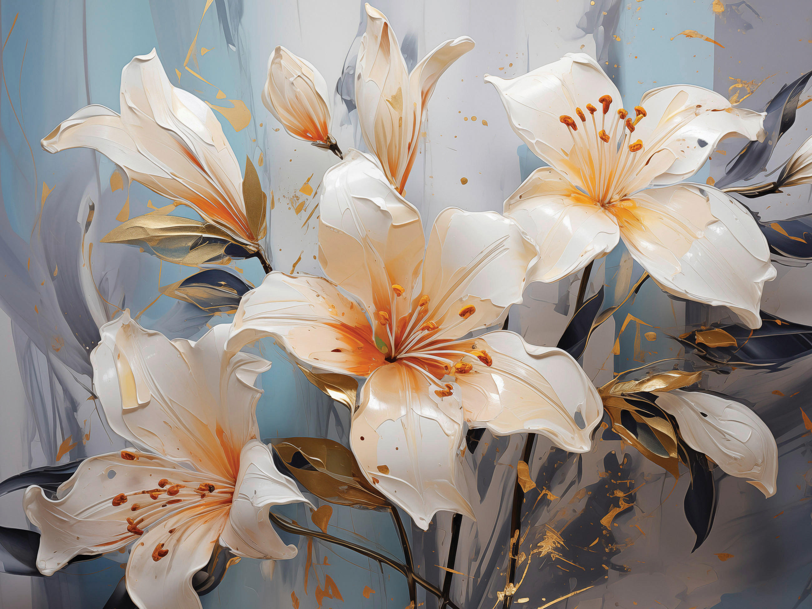 Euroart Leinwandbild White Flowers On Gray V Mehrfarbig 60x80 cm