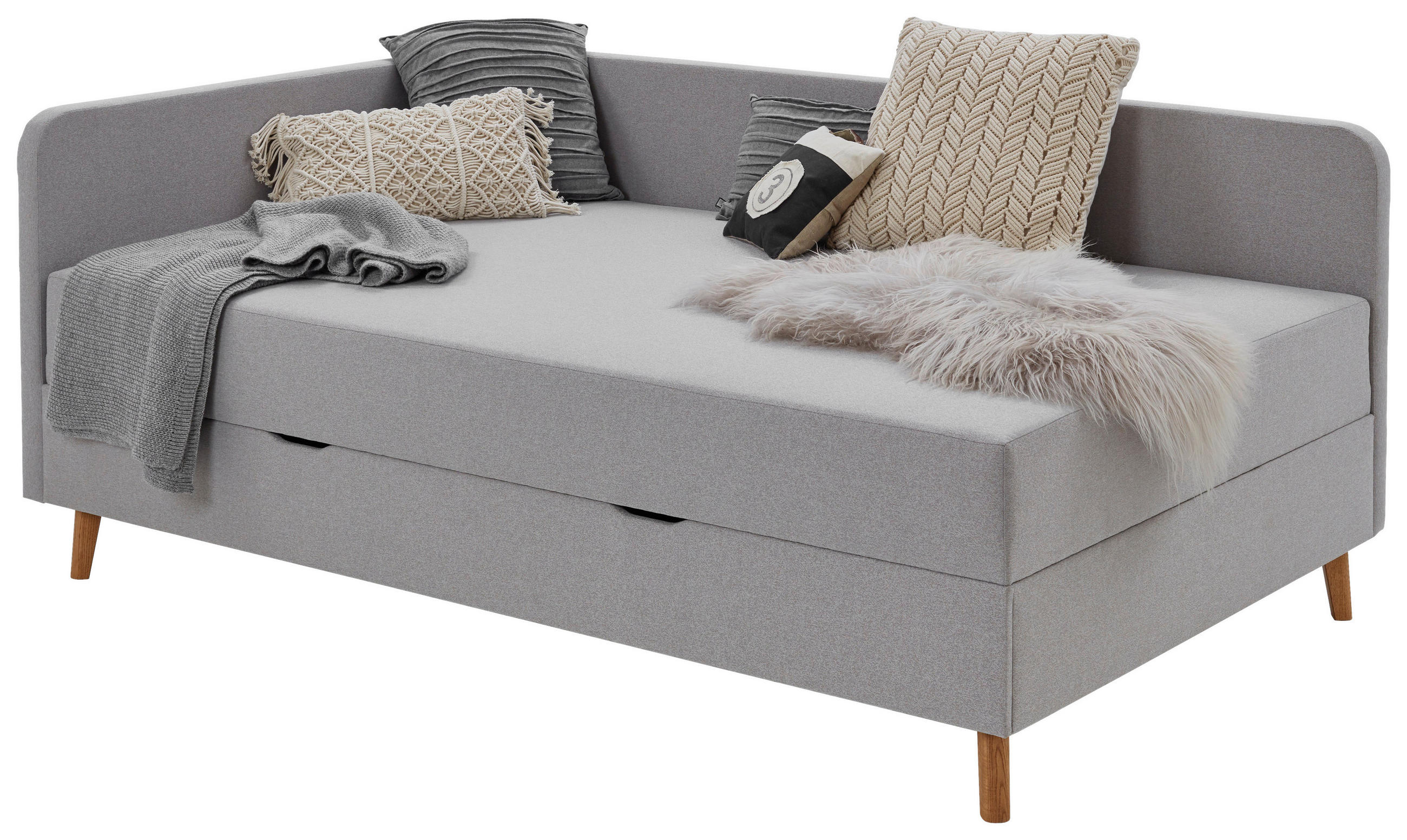 LIEGE Flachgewebe Hellgrau  - Eichefarben/Hellgrau, Design, Holz/Textil (120/200cm) - home24