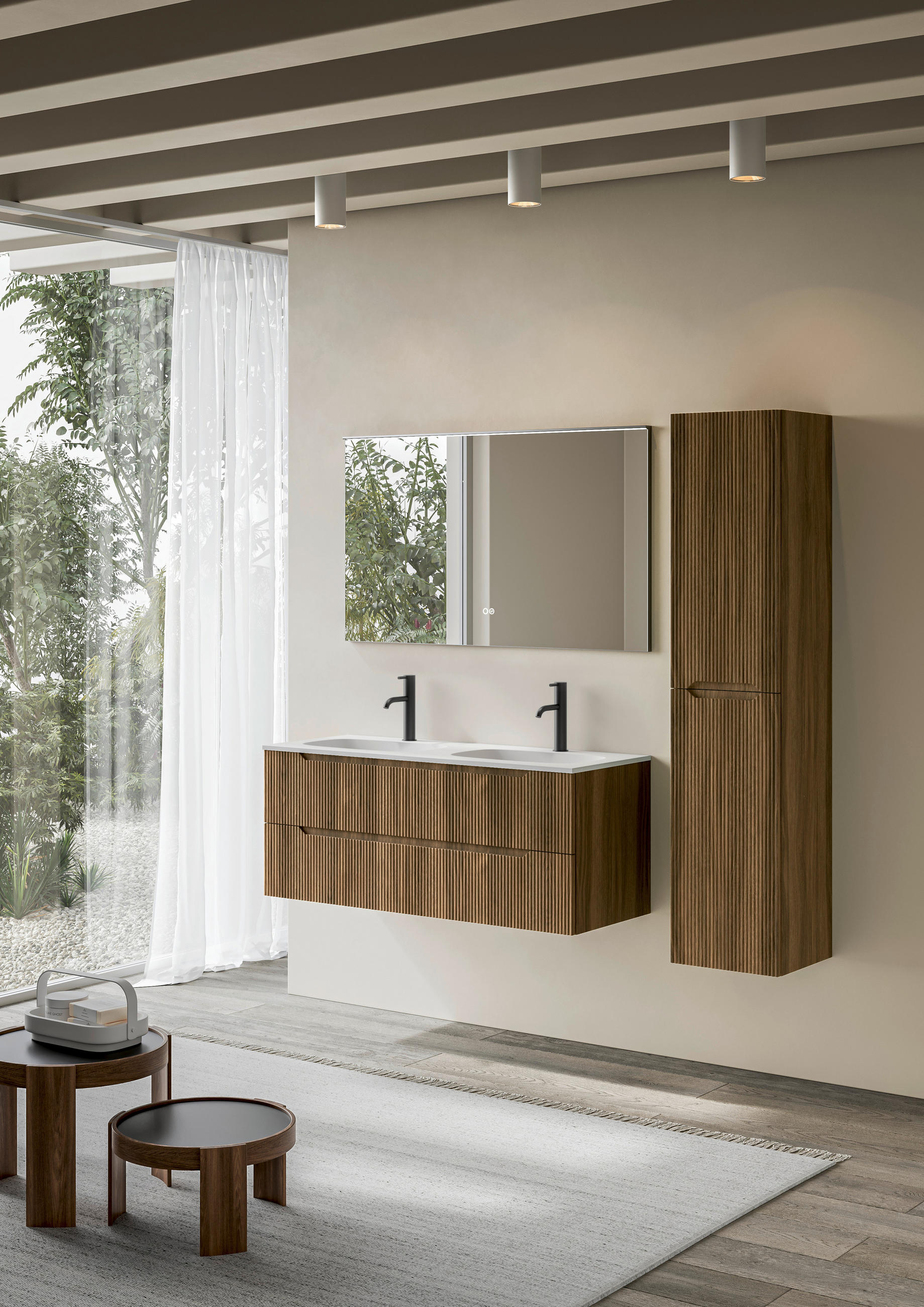 BADEZIMMER 3-teilig 120 cm  - Weiss/Walnussfarben, Konventionell, Holzwerkstoff/Stein (120cm) - Belluti