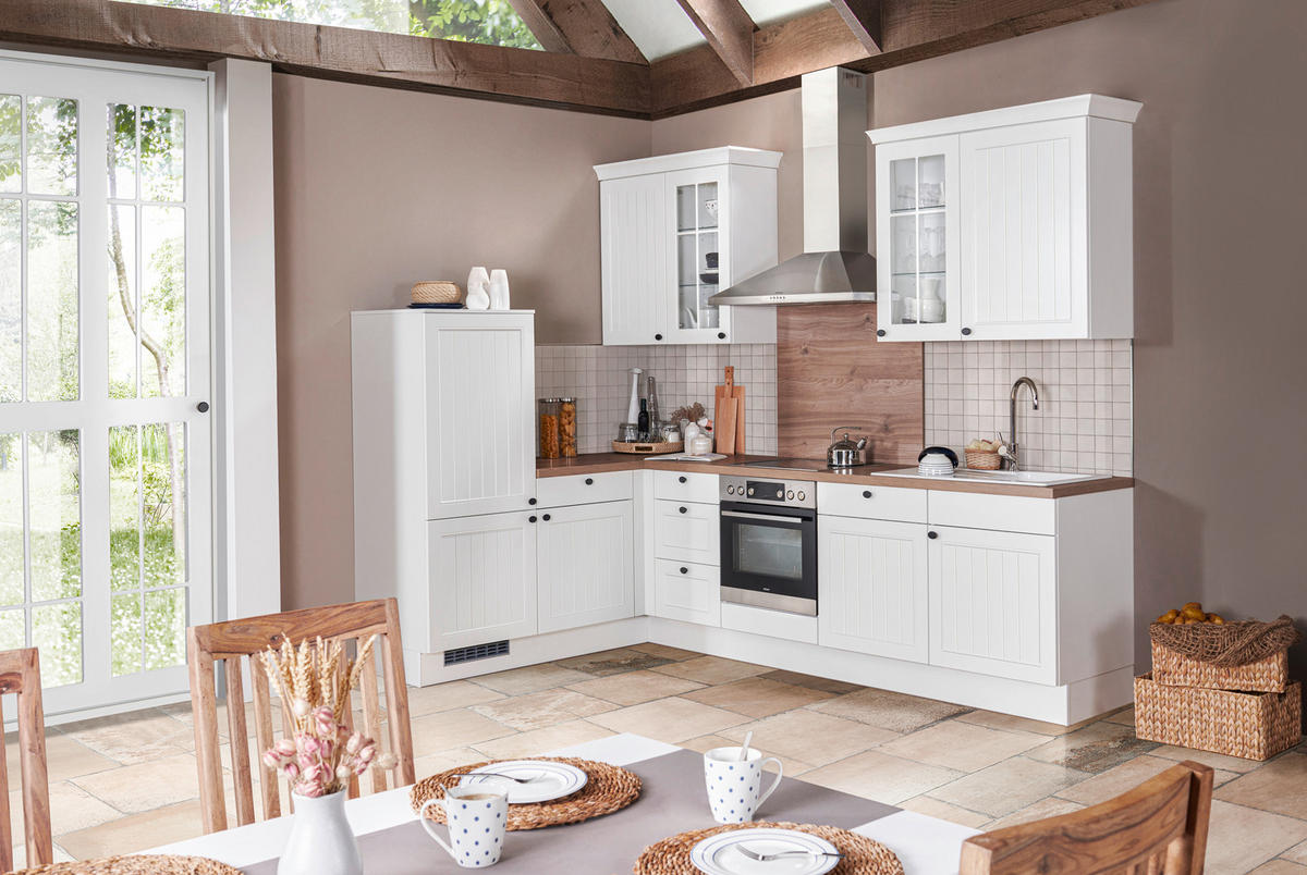 ROHOVÁ KUCHYŇA VE415 290 - biela/farba duba, Romantik / Landhaus, kompozitné drevo (185/290cm) - Venda