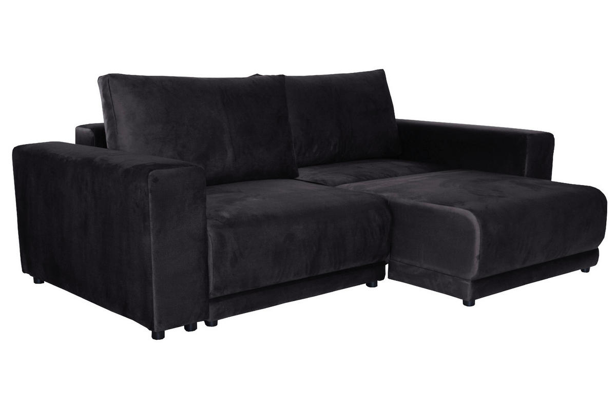 BIGSOFA Velours Anthrazit  - Anthrazit/Schwarz, Design, Kunststoff/Textil (256/88/120cm) - home24