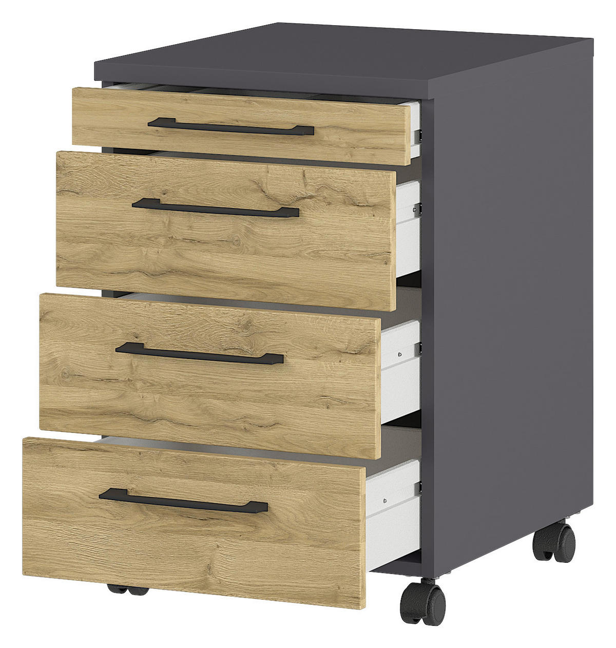 ROLLCONTAINER 42/61/49 cm  - Eichefarben/Schwarz, KONVENTIONELL, Holzwerkstoff/Kunststoff (42/61/49cm) - Germania