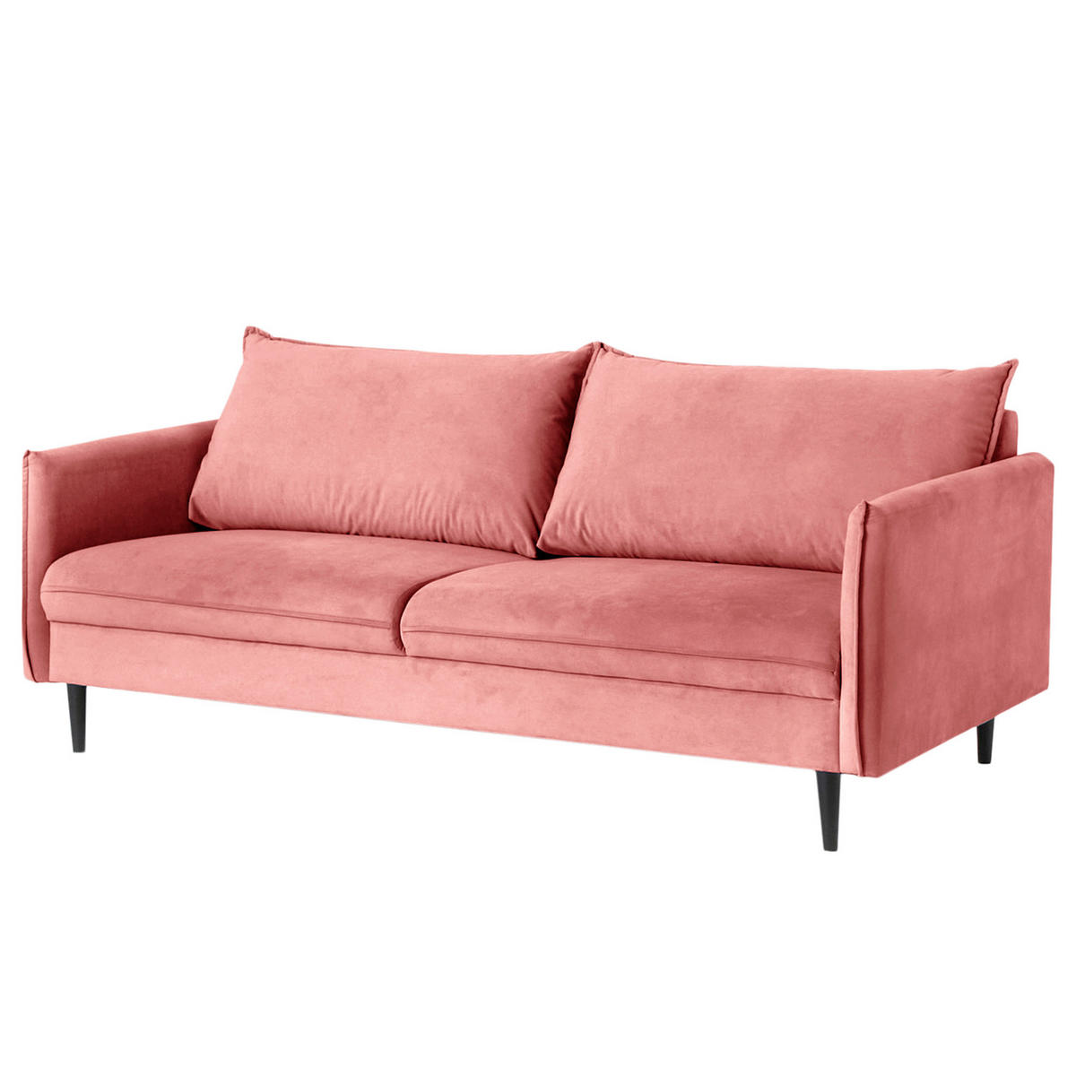 3-SITZER-SOFA JULI in Samt Rosa  - Schwarz/Rosa, Design, Holz/Textil (203/86/100cm) - P & B