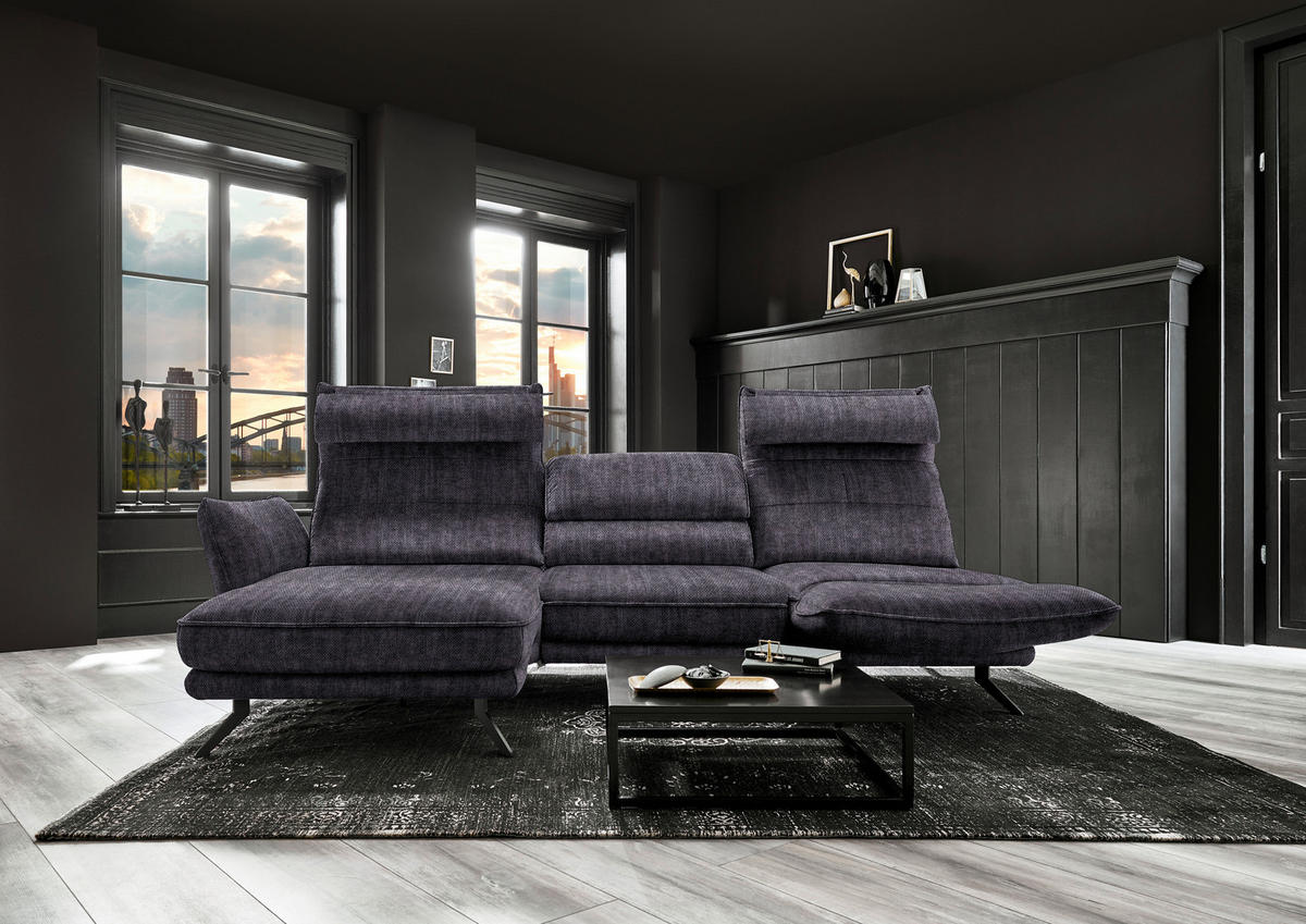 ECKSOFA in Velours Anthrazit  - Anthrazit/Schwarz, Design, Textil/Metall (153/283cm) - Valdera