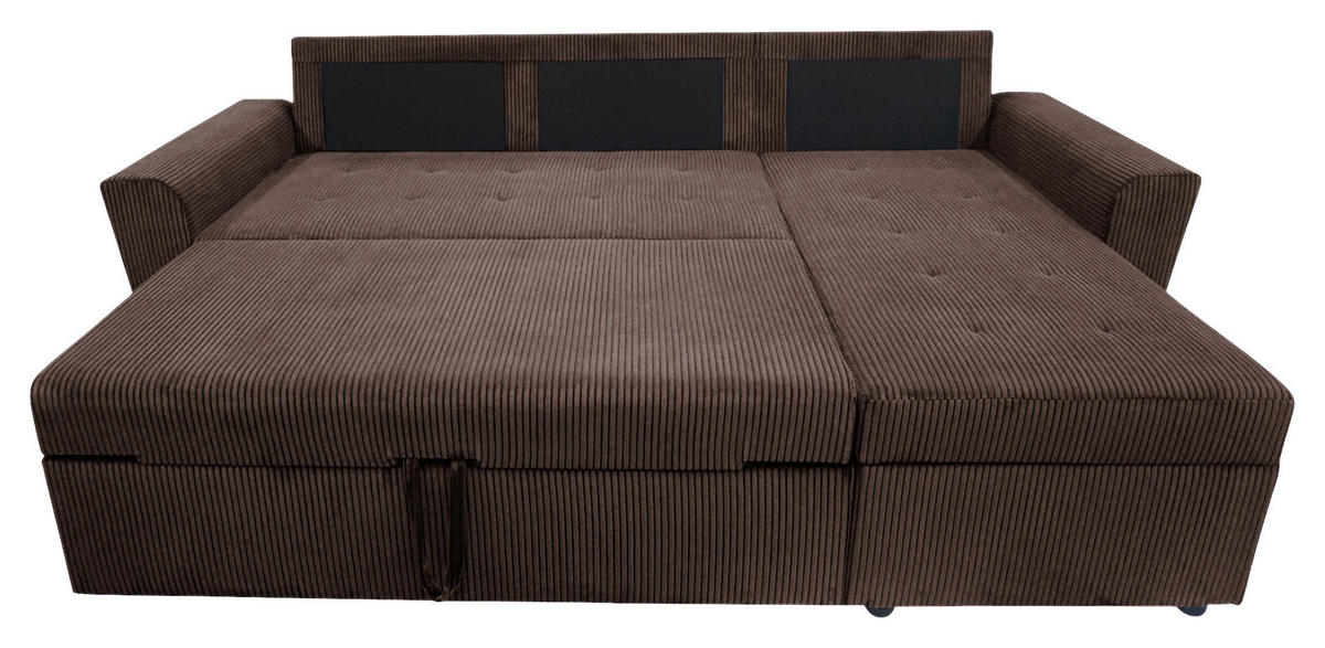 ECKSOFA TERMOLI Braun Cord Rückenkissen, Bettkasten  - Schwarz/Braun, Design, Kunststoff/Textil (231/155cm) - MID.YOU