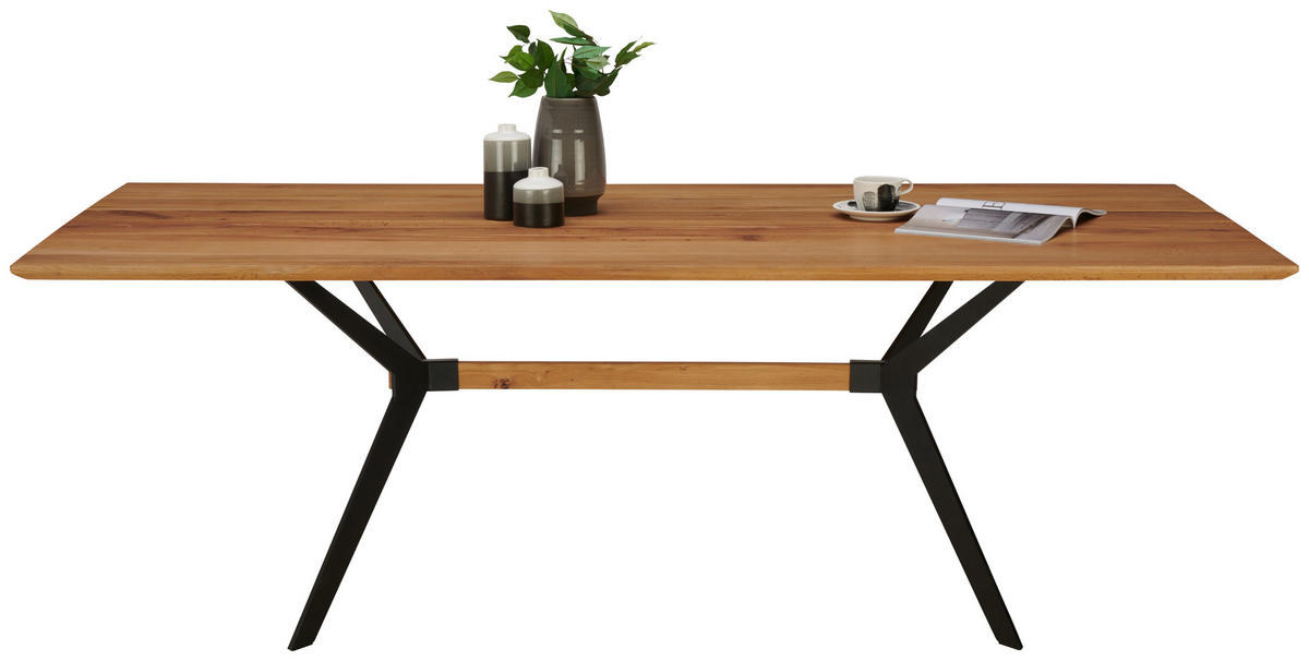 ESSTISCH Wildeiche massiv rechteckig Schwarz, Eichefarben  - Eichefarben/Schwarz, Design, Holz/Metall (220/100/76cm) - Lomoco