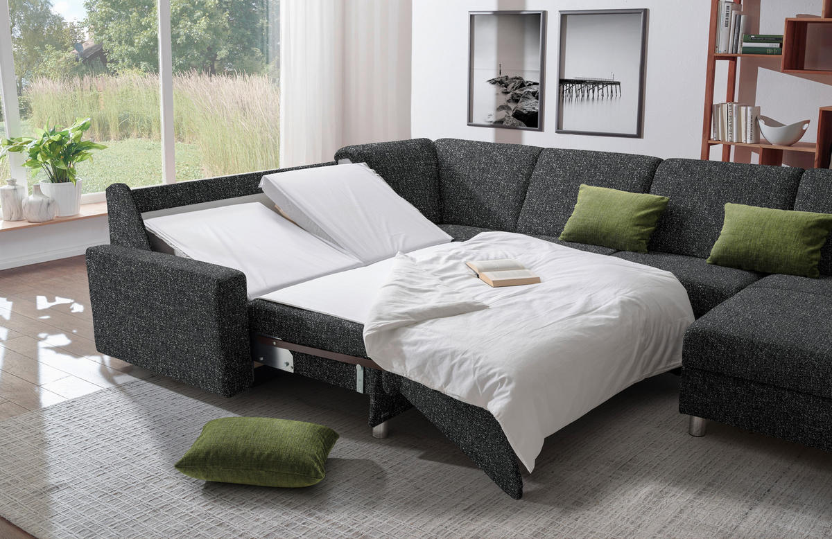 WOHNLANDSCHAFT  in Mikrovelours Anthrazit  - Anthrazit/Alufarben, KONVENTIONELL, Textil (237/323/158cm) - Sedda