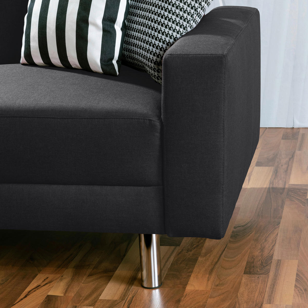 ECKSCHLAFSOFA inkl. Hocker in Graphitfarben Textil   - Chromfarben/Graphitfarben, Konventionell, Textil/Metall (152/230cm) - Max Winzer