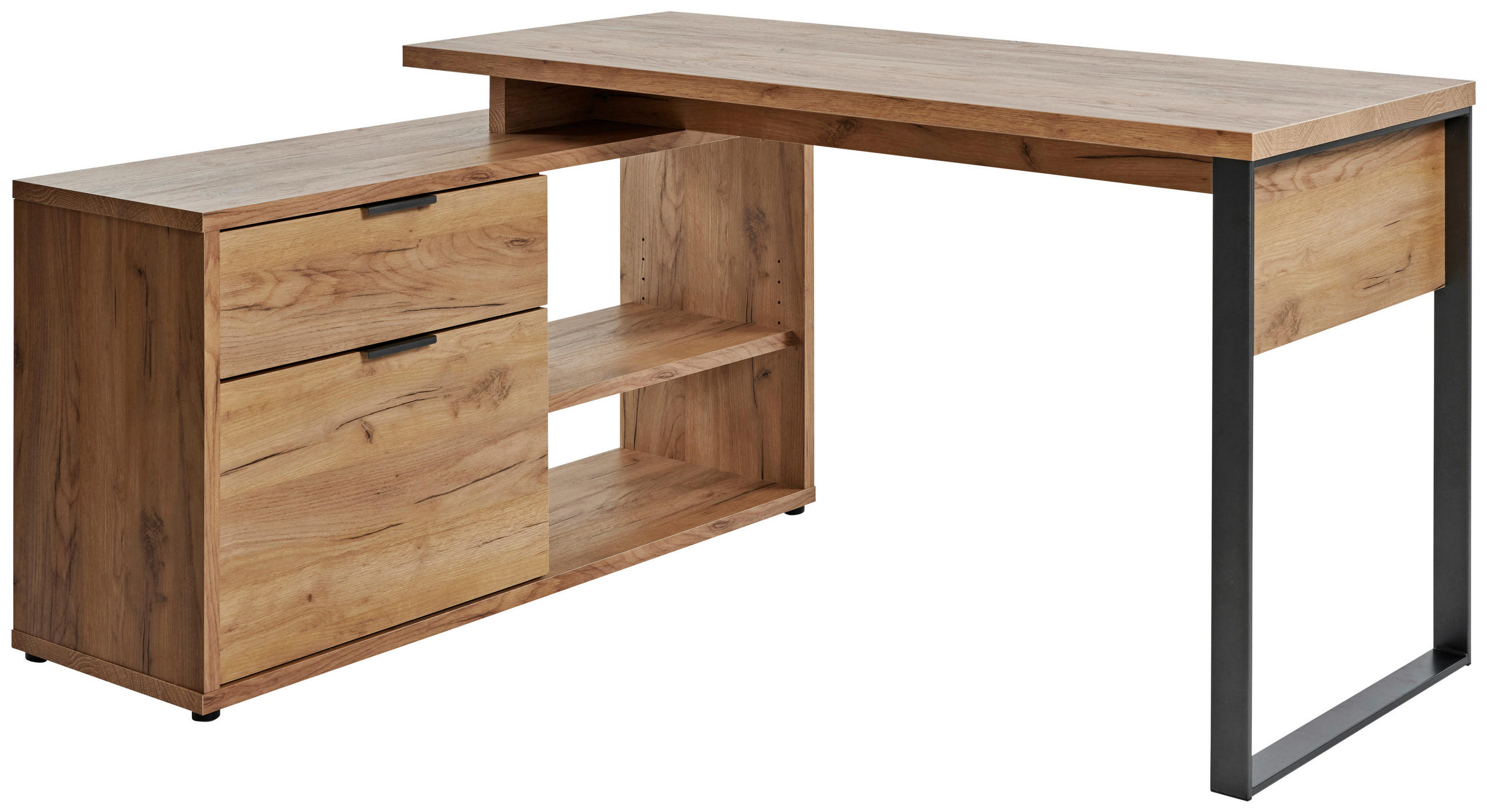 ROHOVÝ PÍSACÍ STÔL, antracitová, farba duba, 150/120/76 cm - farba duba/antracitová, Modern, kov/kompozitné drevo (150/120/76cm) - Livetastic