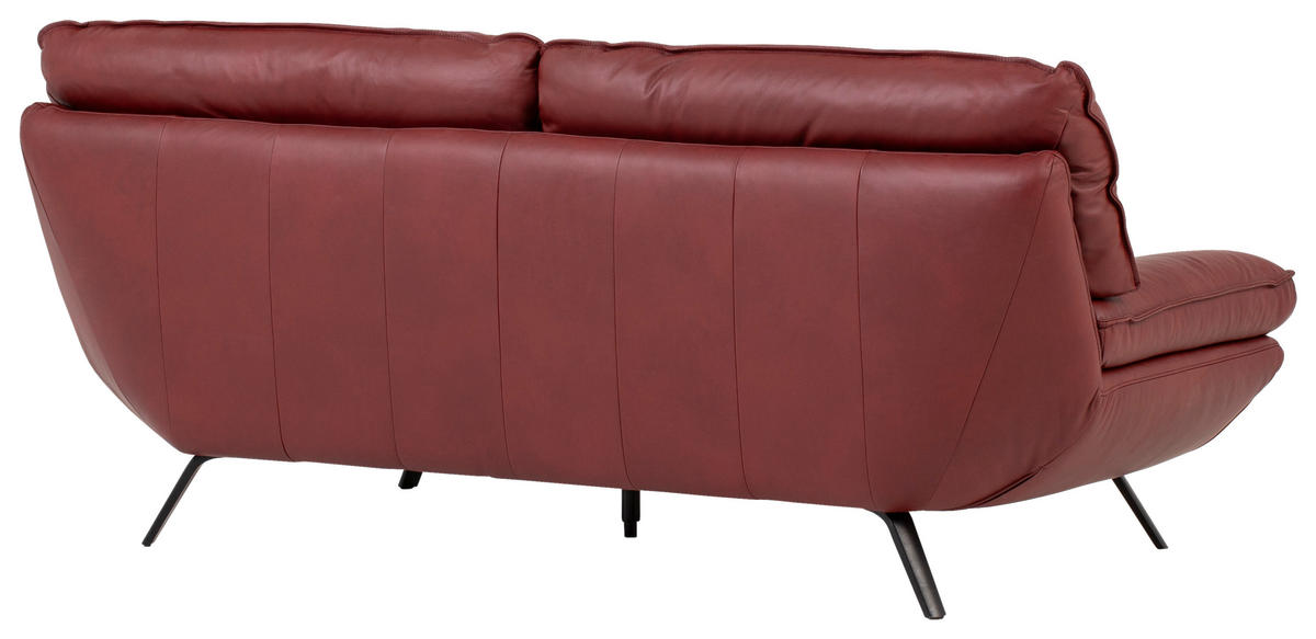 2,5-SITZER in Echtleder Bordeaux  - Bordeaux/Schwarz, Design, Leder/Metall (206/94/95cm) - Celina
