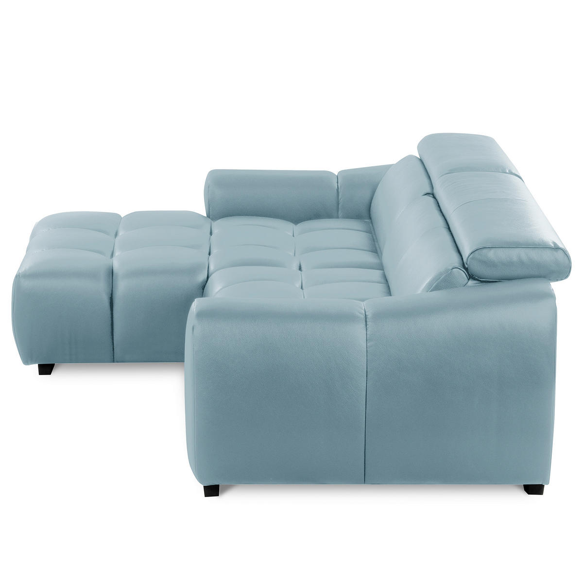 ECKSOFA AVEIRO Hellblau Echtleder Bettkasten, Kopfteilverstellung, Sitzvorzug  - Schwarz/Hellblau, Design, Leder/Kunststoff (177/274cm) - Livetastic